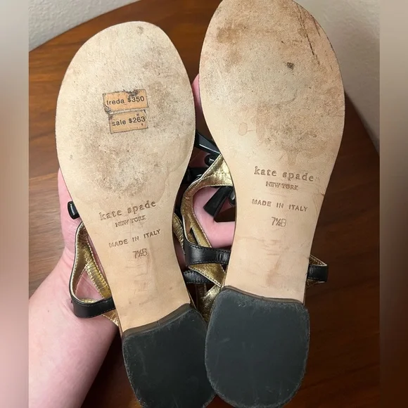 Kate Spade Freda Beaded Embellished Gold Leather Sandals Size 7.5 - Picture 7 of 7